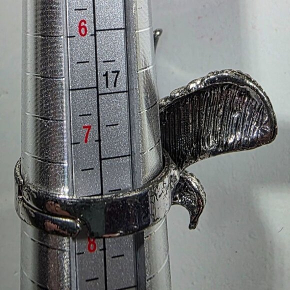 Silver-Tone Adjustable Eagle Ring With Rhinestone Accents And Textured Detailing - Picture 4 of 4